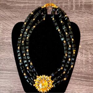 Women's Nigerian Traditional Wedding Necklace Beads  Bride Wedding Black & Gold